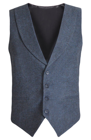 Tweed Navy Slim Fit Shawl Collar Suit Vest