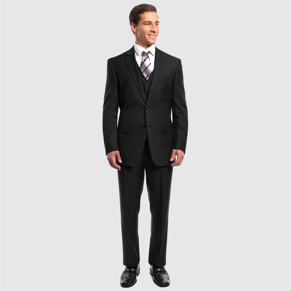 Mens Black 3 Piece Pinstripe Suit: Buy Online - Happy Gentleman