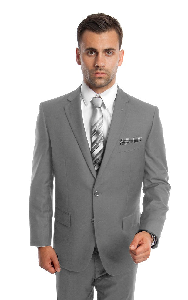 Men's Light Grey Twill Classic Fit Suit Pants