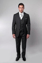 Black Two Button Tone on Tone Stripe Vested Suit