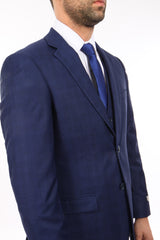 Dark Blue Windowpane 3 Piece Suit