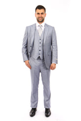 Light Blue Windowpane 3 Piece Suit