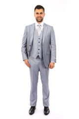 Light Blue Windowpane 3 Piece Suit