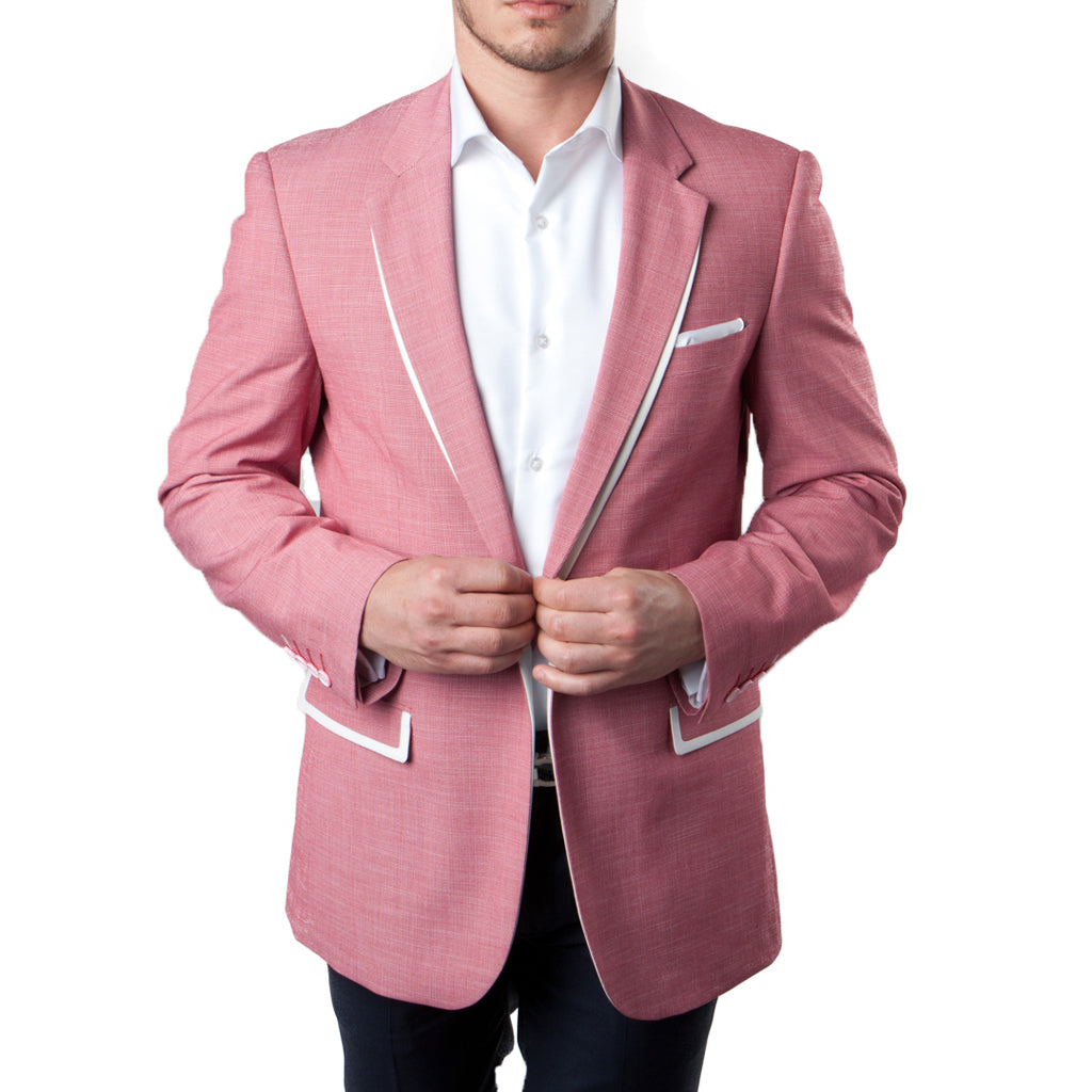 Men's Salmon Blazer with White Trim Notch Lapel – Flex Suits