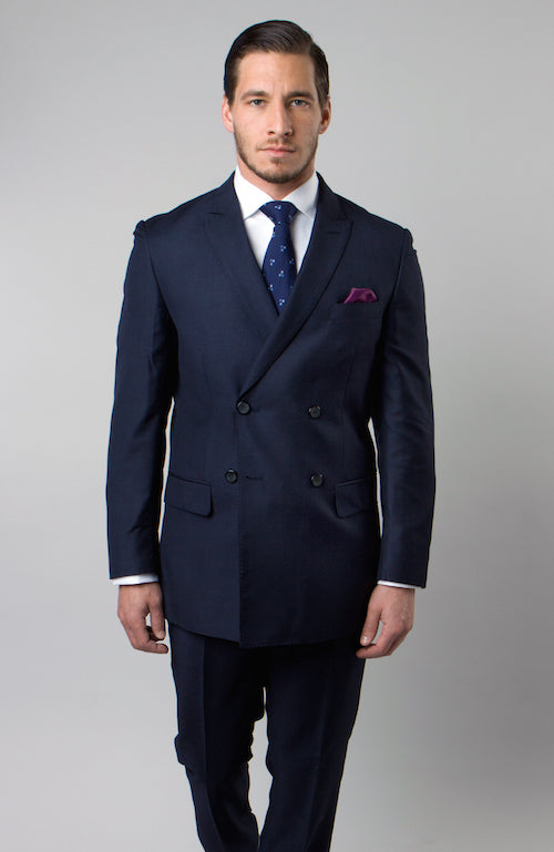 Blue Slim Fit 2 Piece Peak Lapel Suit for Men by