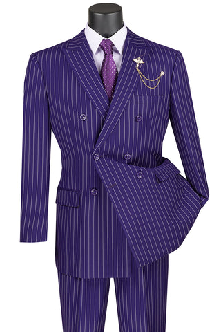 Purple Double Breasted Pinstripe Suit
