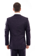 Navy Birdseye Peak Lapel Three Piece Suit