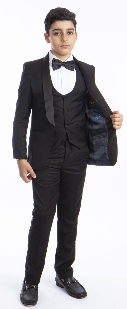 Boys Shawl Collar Black Slim Fit Tuxedo - Toddler Tux – Flex Suits