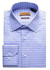 Blue Multi Check Cotton Barrel Cuff Dress Shirt