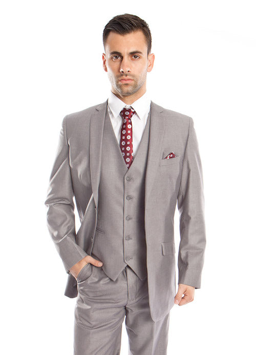 rille bunke Universitet Men's Modern Fit Light Grey 3-Piece Suit with a Solid Vest – Flex Suits