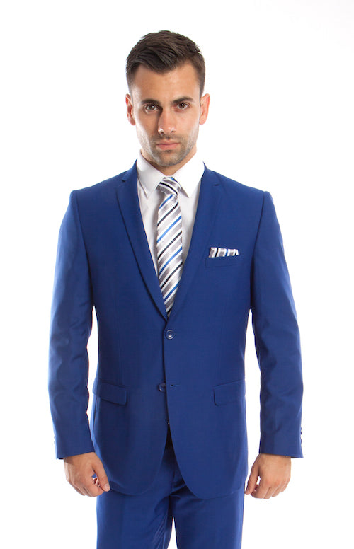 Royal Blue Double Breasted 3-piece Suits With Blazer, Waistcoat