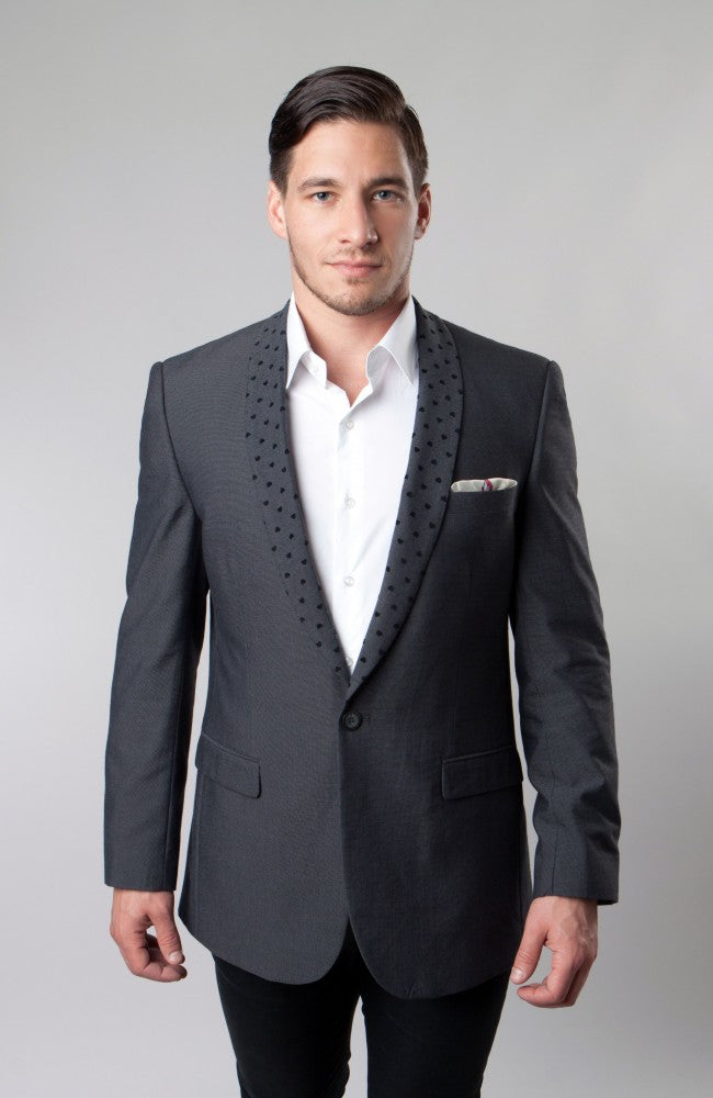 Men's Grey Polka Dot Pattern Lapel Blazer-Slim Fit Dinner Jacket