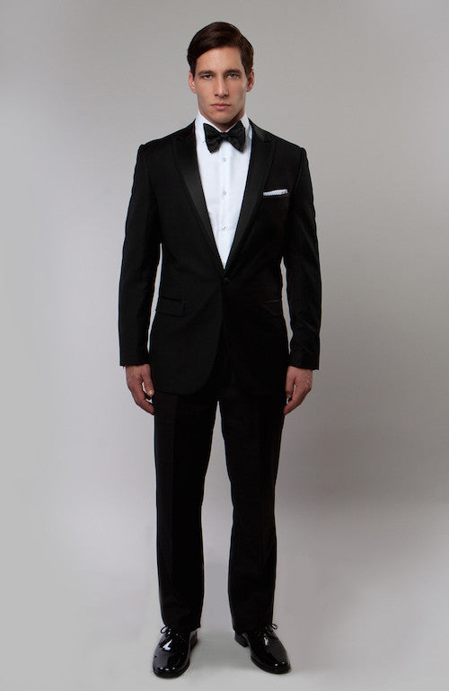 Black 1 Button Peak Lapel Tuxedo-Formal Tuxedos for Men-The Tux