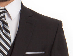 Charcoal Wool Windowpane Vested Suit