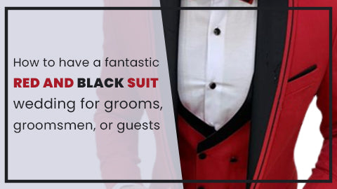 red and black suit wedding for grooms