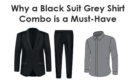 black suit grey shirt