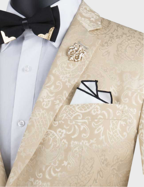 Beige Floral 2 Button Suit