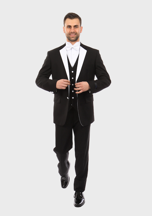 Black with White Lapel 3 Piece Vested Slim Fit Tuxedo