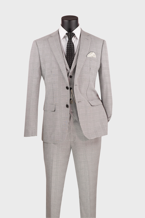 Grey Plaid 3 Piece Suit
