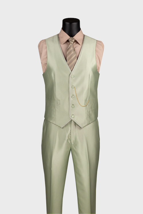Green Shiny Notch Lapel Suit