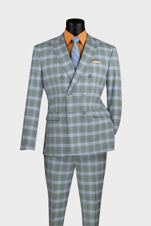 Green 2-piece Double Breasted Windowpane Suit