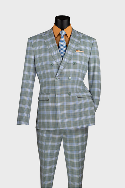Green 2-piece Double Breasted Windowpane Suit