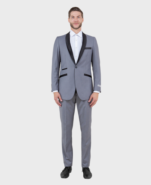 Grey 1 Button Satin Shawl Lapel Suit