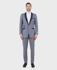 Grey 1 Button Satin Shawl Lapel Suit