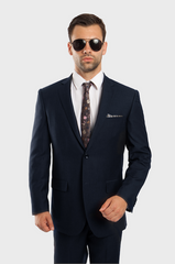 Navy 100% Wool Stripe Suit