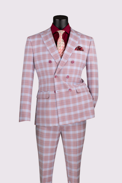 Pink 2-piece Double Breasted Windowpane Suit