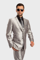 Silver Shiny Vested Suit