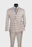Tan 2-piece Double Breasted Windowpane Suit