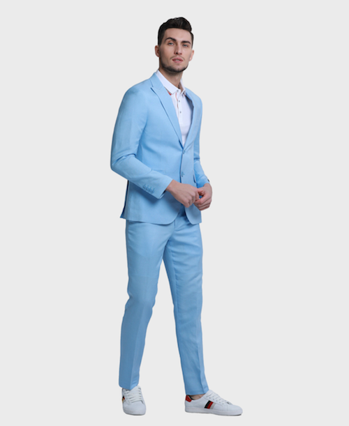 baby blue 2 button suit