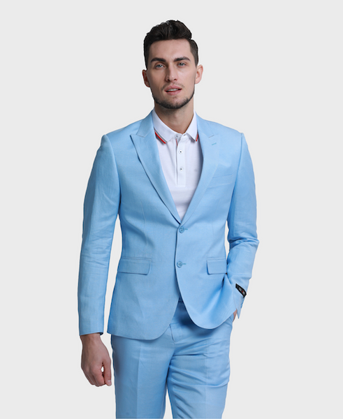 Baby Blue Skinny Fit 2 Button Suit