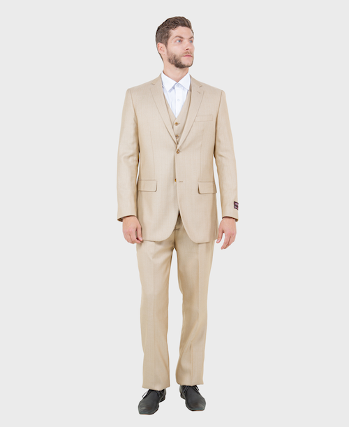 Beige Sharkskin Modern Fit 3-Piece Suit