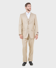 Beige Sharkskin Modern Fit 3-Piece Suit