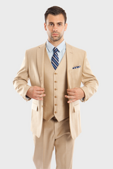 Beige Sharkskin Modern Fit 3-Piece Suit