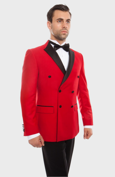 Red Peak Lapel Double Breasted Slim Fit Tuxedo