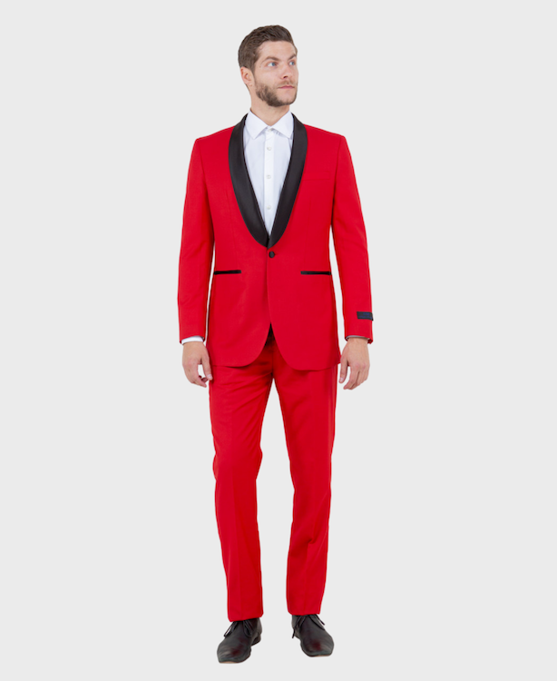 Red 1 Button Shawl Lapel Slim Fit Tuxedo