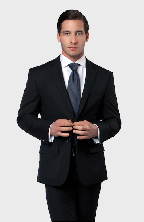 Black Solid Two Button Sim Fit Blazer