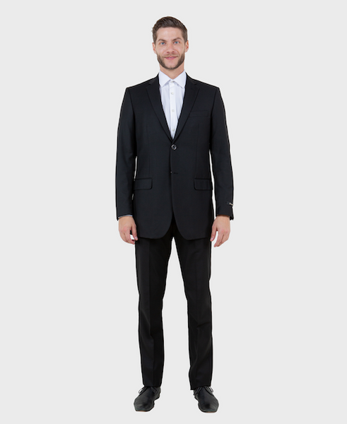 Black Solid Two Button Sim Fit Blazer