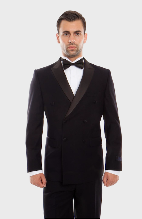 Black Peak Lapel Double Breasted Slim Fit Tuxedo