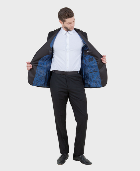 Black 1 Button Peak Lapel Tuxedo