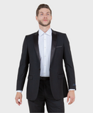 Black 1 Button Peak Lapel Tuxedo