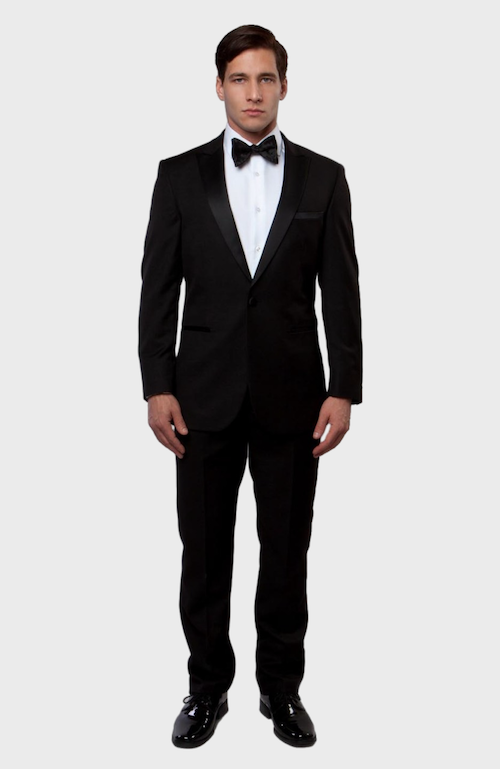 Black 1 Button Peak Lapel Tuxedo