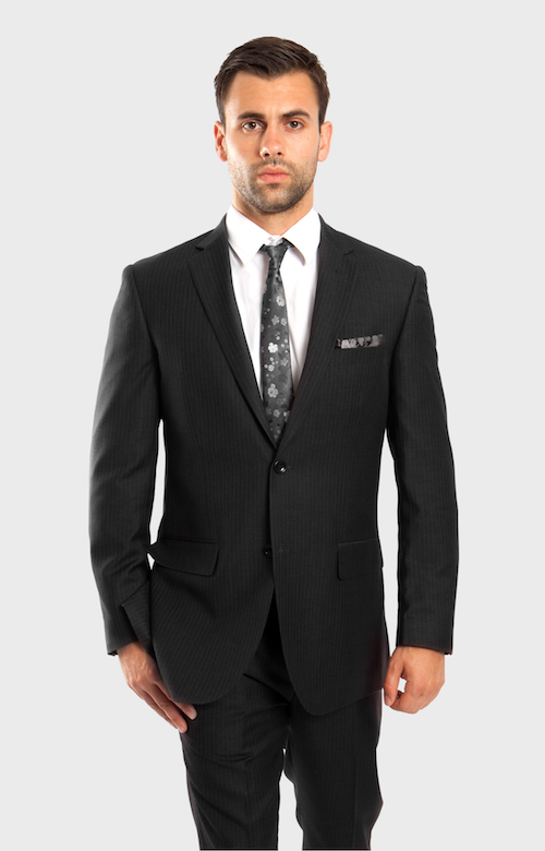 Black 100% Wool Stripe Suit