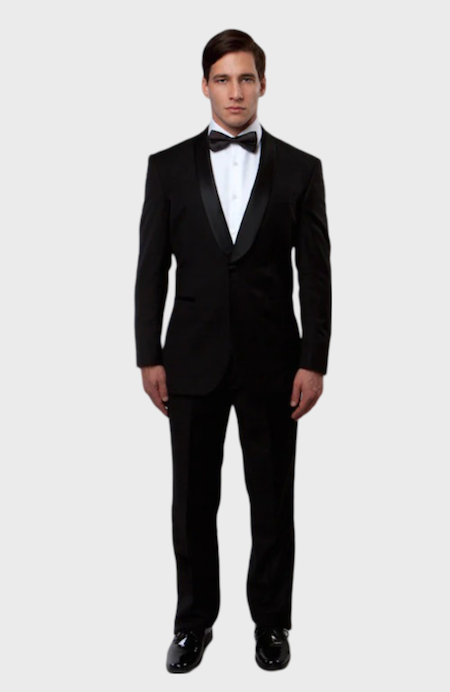 Black 1 Button Shawl Lapel Slim Fit Tuxedo