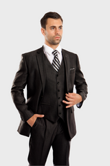 Black Sharkskin Modern Fit 3-Piece Suit