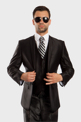 Black Shiny Vested Suit