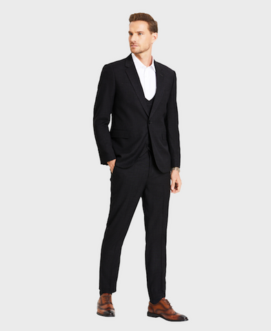 Black Sharkskin 3-piece Peak Lapel Suit